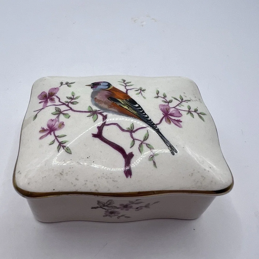 Vtg Bird Trinket Box PALISSY Royal Worcester Company England Hand Painted 3